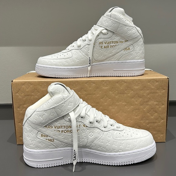 Louis Vuitton X Nike X Virgil Abloh Off-White Air Force One High White - 9 1/2 - Picture 4 of 12